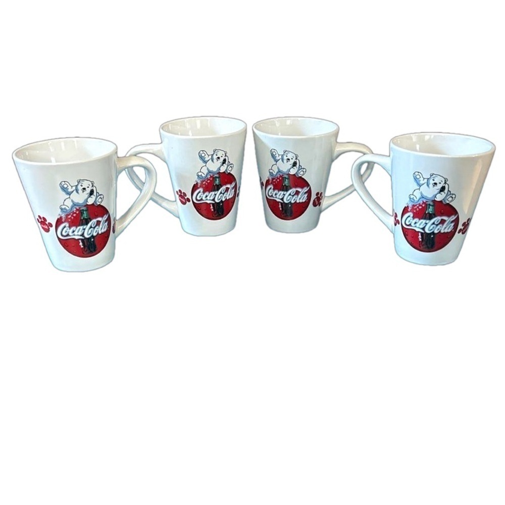 Set of 4 Coca Cola white and red coffee mugs with handles